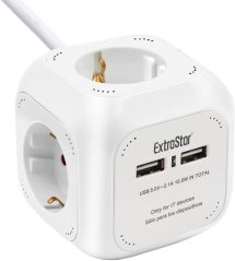 Rozbočovací zásuvka - 4x + 2x USB, 1.5 m