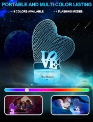 3D LED noční světlo - srdce