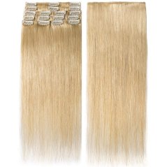 Clip-in príčesky z pravých vlasov 25 cm – prírodná blond, sada 8 prameňov