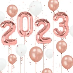 Sada balónků s dekoracemi  2023 - rose gold