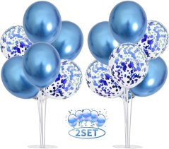 Stolní balonkový stojan s modrými balónky – sada 2 ks