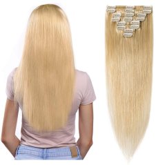 Clip-in príčesky z pravých vlasov 25 cm – prírodná blond, sada 8 prameňov