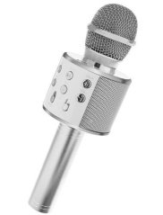 Karaoke mikrofon s černým/stříbrným reproduktorem