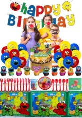 Narodeninová párty sada Elmo – balóniky, riad a dekorácie