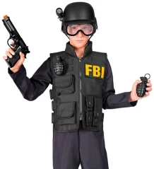 Doplňky ke kostýmu policie - (helma s taktickými brýlemi a baterkou, pistole, 2 granáty)