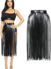 Dámska sexy sukňa so strapcami z umelej kože