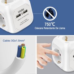 Rozbočovací zásuvka - 4x + 2x USB, 1.5 m